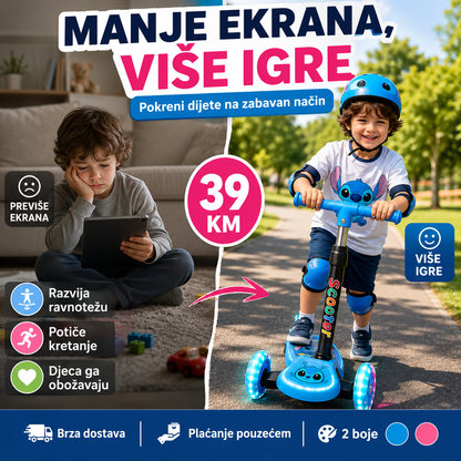 Dječji Romobil sa LED Svjetlima – – Plava – slika 5