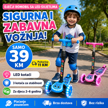 Dječji Romobil sa LED Svjetlima – – Plava – slika 7