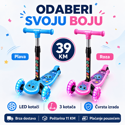 Dječji Romobil sa LED Svjetlima – – Plava – slika 6