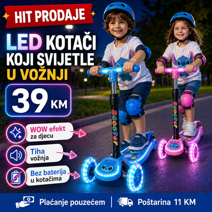 Dječji Romobil sa LED Svjetlima – – Plava – slika 1