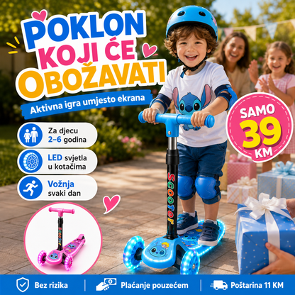 Dječji Romobil sa LED Svjetlima – – Plava – slika 2