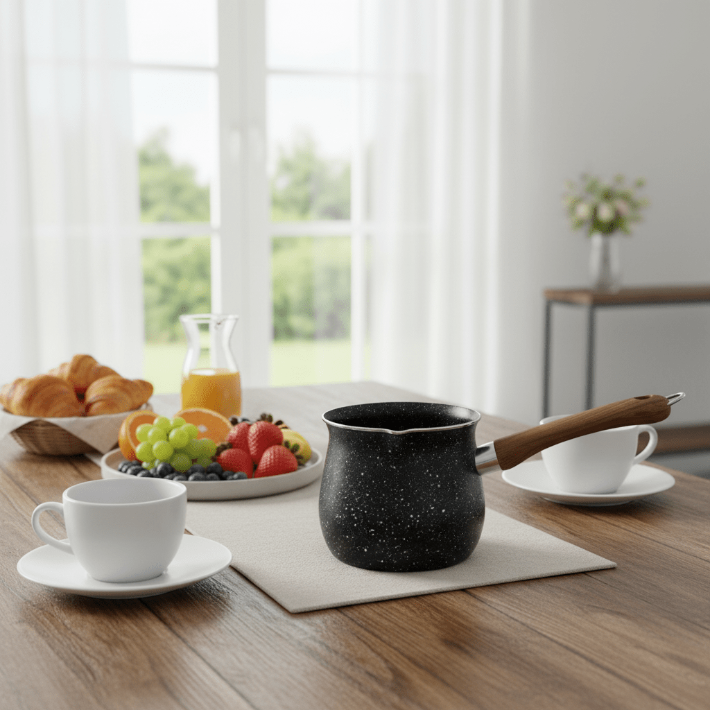 Džezva za Tursku Kafu 10.5cm sa Drvenom Drškom – Kuhinjski pribor – 10.5cm Crna – slika 5