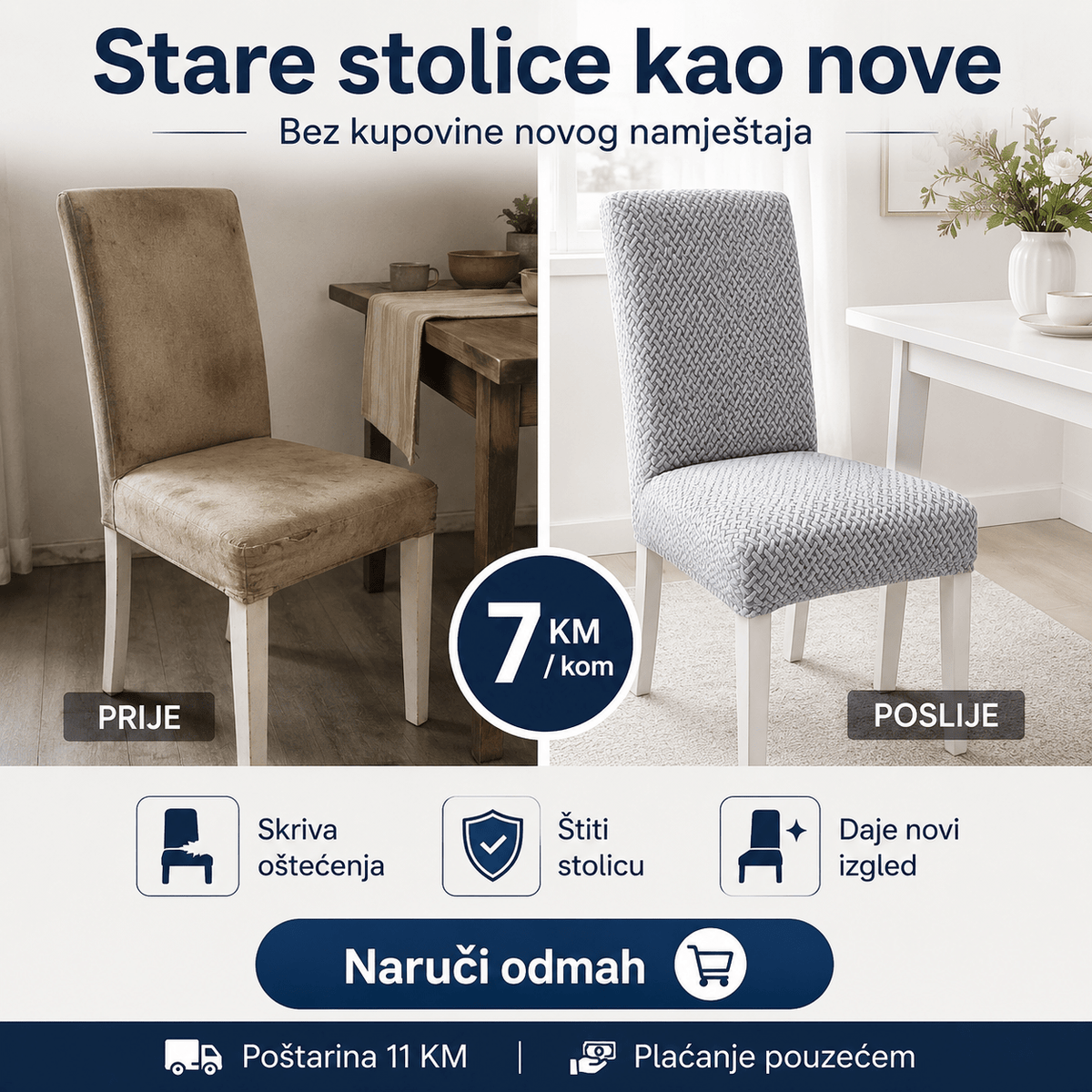 Elastične Navlake za Stolice – – Tamno Siva – slika 2