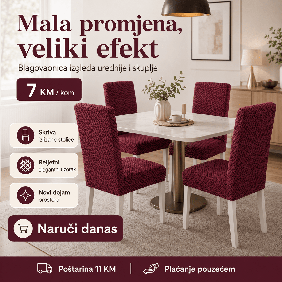 Elastične Navlake za Stolice – – Bordo – slika 5