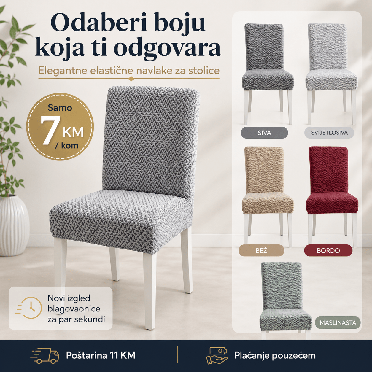 Elastične Navlake za Stolice – – Tamno Siva – slika 3