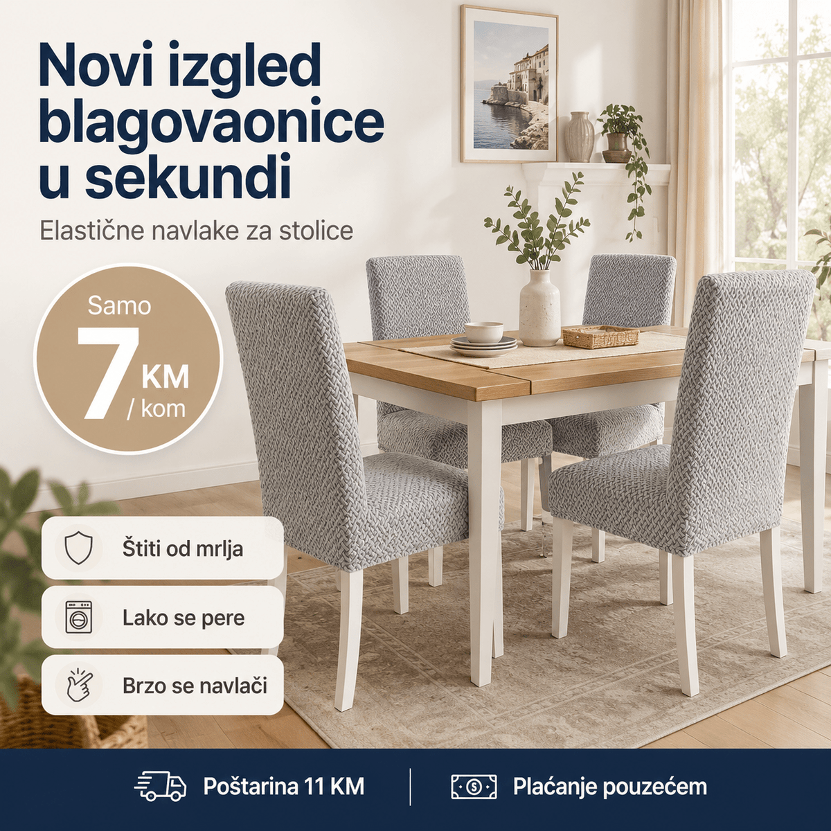 Elastične Navlake za Stolice – – Tamno Siva – slika 4