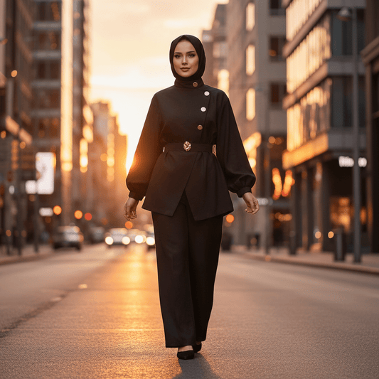 Elegantan Dvodijelni Modni Komplet sa Zlatnim Detaljima – Ženski Komplet – Univerzalna – slika 1