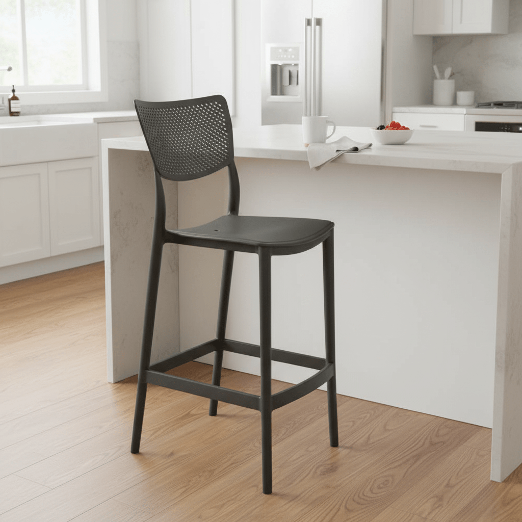 Elegantna Barska Stolica s Perforiranim Naslonom – Barske stolice – Crna – slika 2