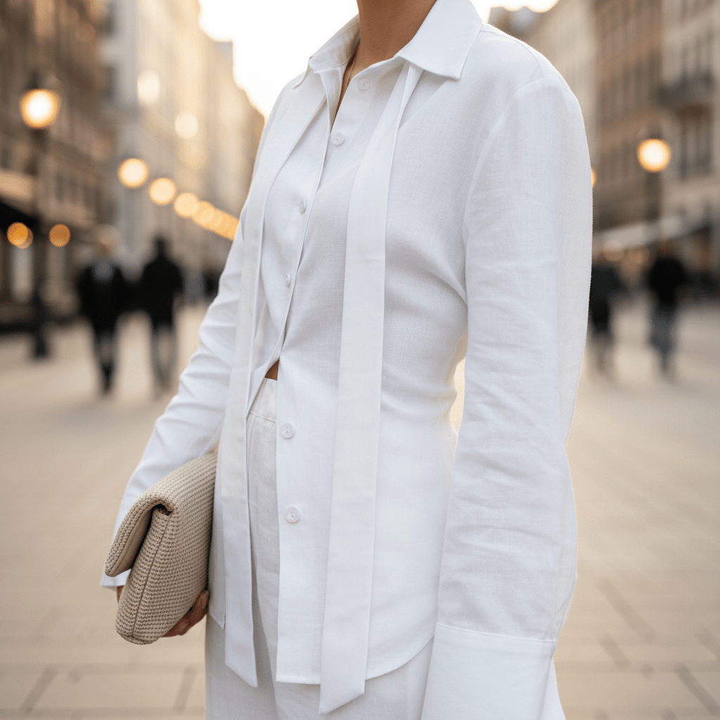 Elegantna Bijela Lanena Košulja s Detaljem Kravate – Ženska Odjeća – S – slika 4