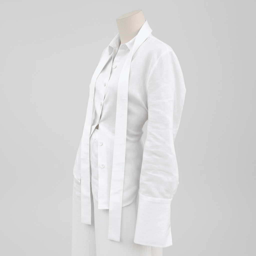 Elegantna Bijela Lanena Košulja s Detaljem Kravate – Ženska Odjeća – S – slika 6