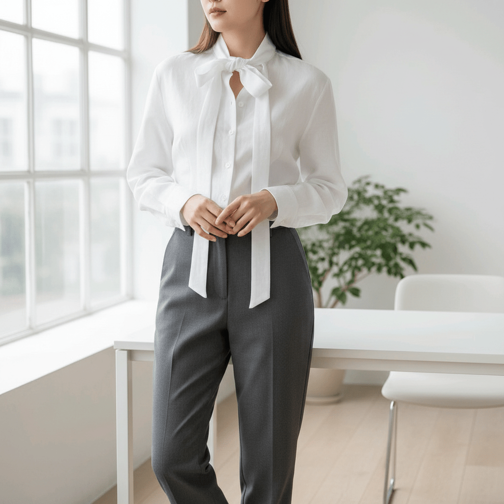 Elegantna Bijela Lanena Košulja s Detaljem Kravate – Ženska Odjeća – S – slika 3