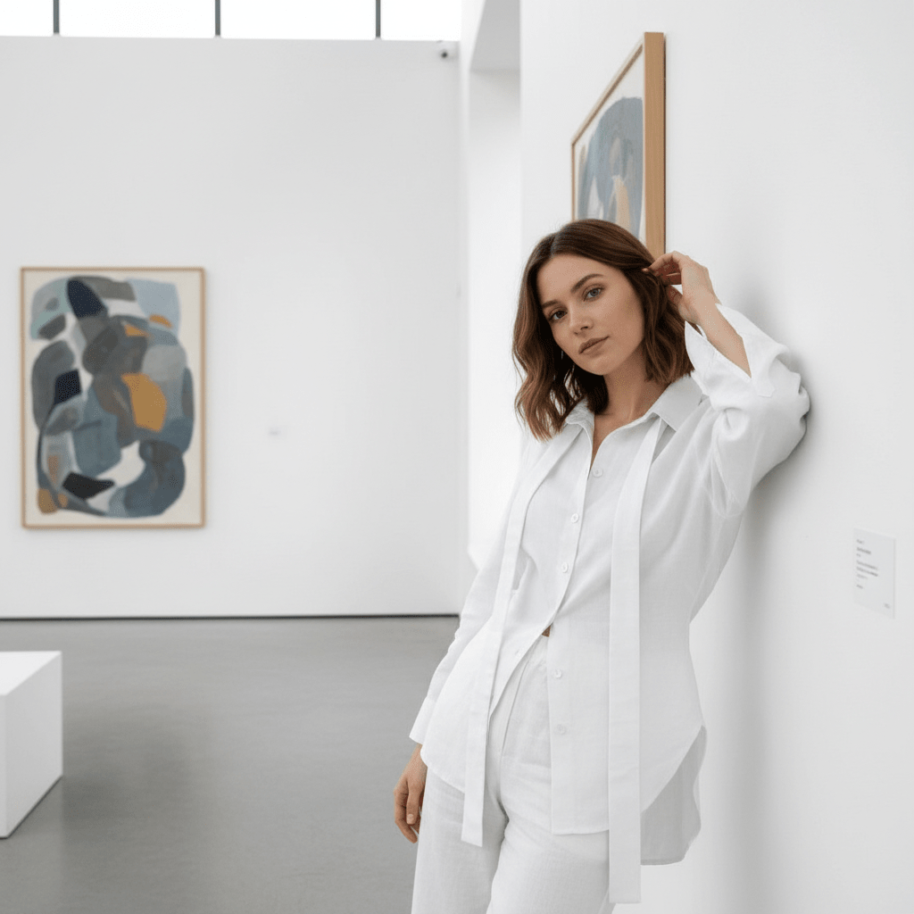 Elegantna Bijela Lanena Košulja s Detaljem Kravate – Ženska Odjeća – S – slika 5