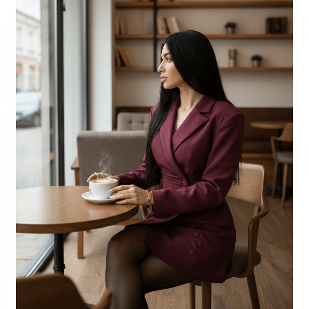 Elegantna Burgundija Blazer Haljina – Ženske Haljine – Univerzalna – slika 3