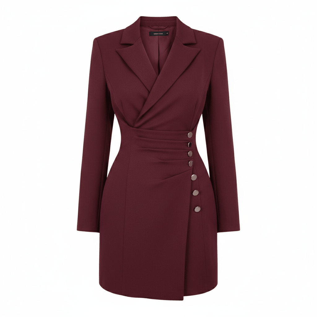 Elegantna Burgundija Blazer Haljina – Ženske Haljine – Univerzalna – slika 6