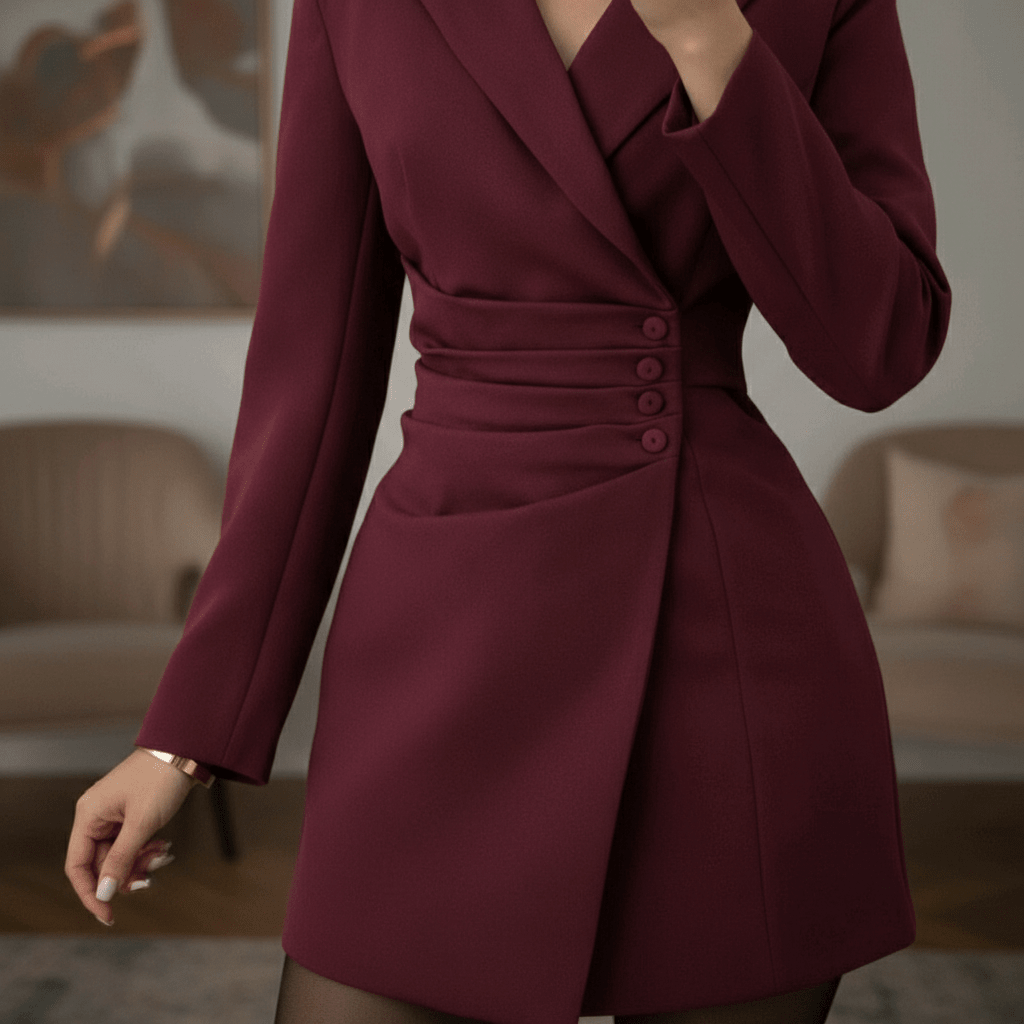 Elegantna Burgundija Blazer Haljina – Ženske Haljine – Univerzalna – slika 4