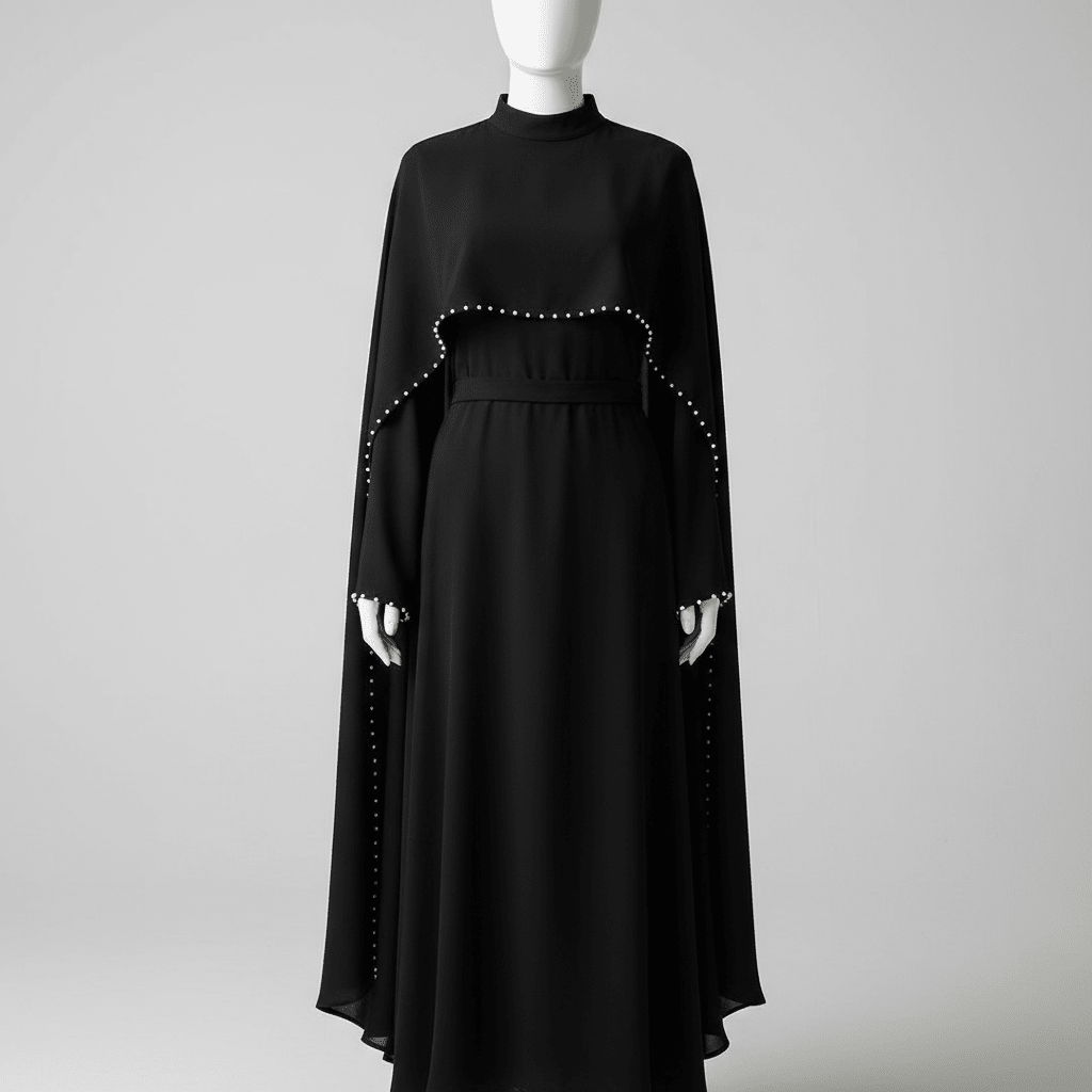 Elegantna Crna Abaja s Biserima – Ženska odjeća – Univerzalna Crna – slika 6