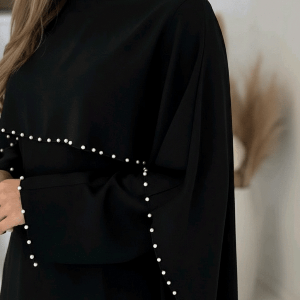 Elegantna Crna Abaja s Biserima – Ženska odjeća – Univerzalna Crna – slika 4