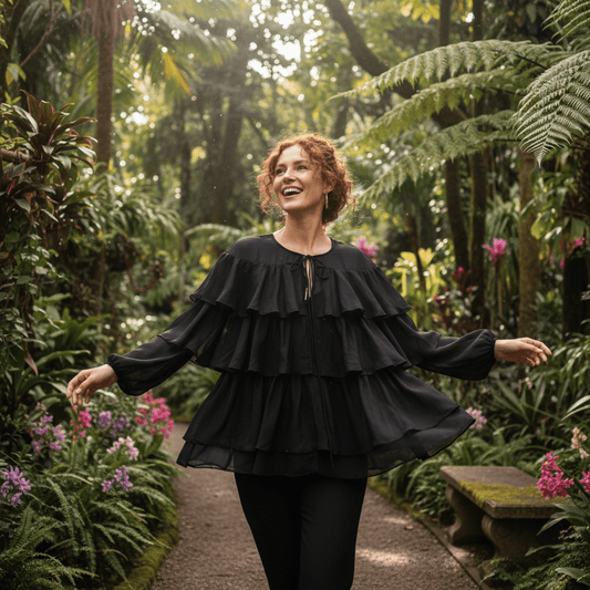 Elegantna Crna Bluza na Volane – Ženske bluze i topovi – Univerzalna Crna – slika 1