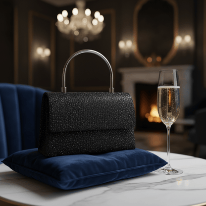 Elegantna Crna Glitter Torbica sa Metalnom Ručkom – Torbice – Crna – slika 4