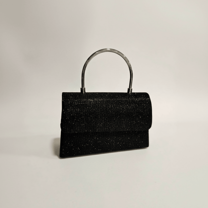 Elegantna Crna Glitter Torbica sa Metalnom Ručkom – Torbice – Crna – slika 2