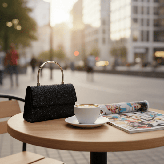 Elegantna Crna Glitter Torbica sa Metalnom Ručkom – Torbice – Crna – slika 1