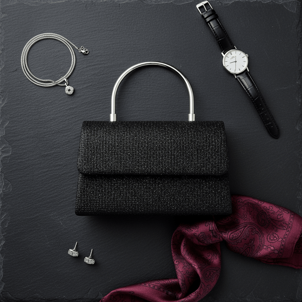 Elegantna Crna Glitter Torbica sa Metalnom Ručkom – Torbice – Crna – slika 6