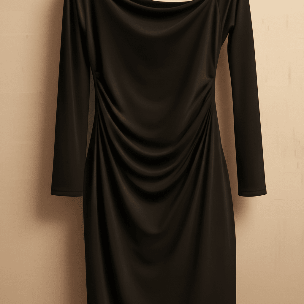 Elegantna Crna Midi Haljina s Dugim Rukavima – Ženska odjeća – Univerzalna Crna – slika 5