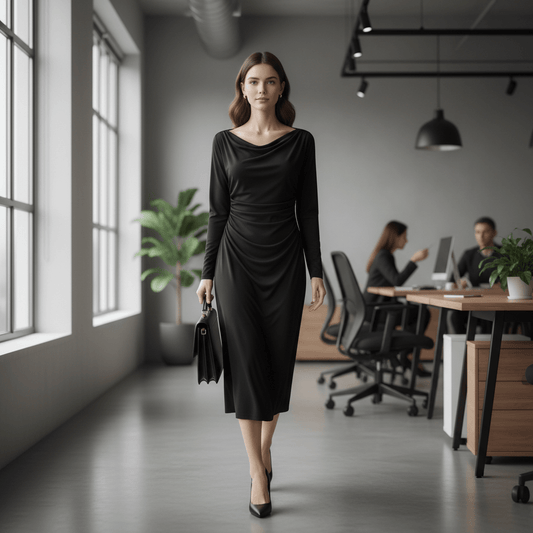 Elegantna Crna Midi Haljina s Dugim Rukavima – Ženska odjeća – Univerzalna Crna – slika 1