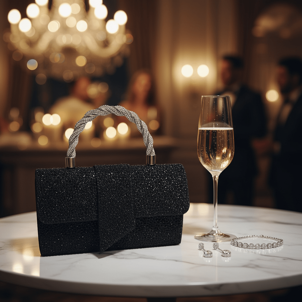 Elegantna Crna Svjetlucava Klatch Torbica – Ženske torbe – Crna – slika 3