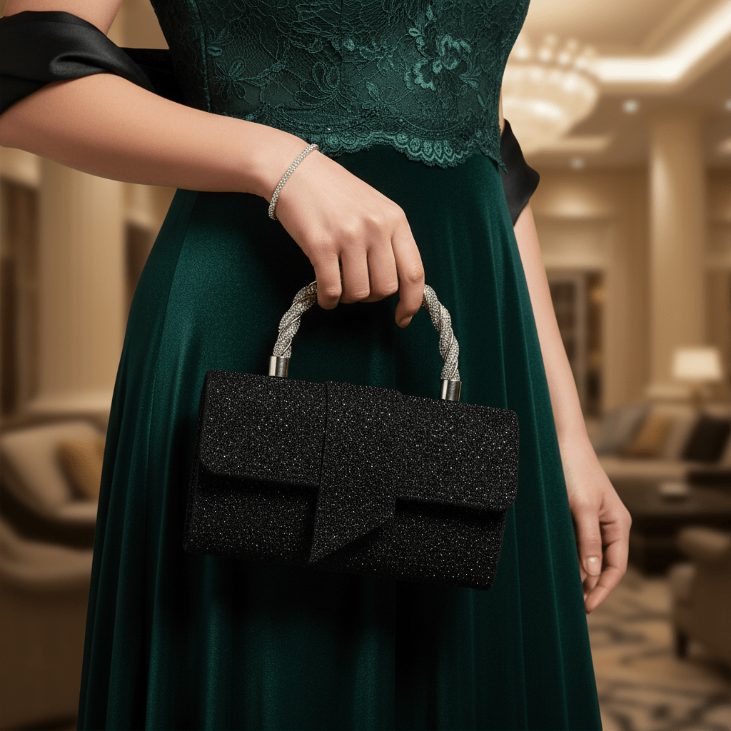 Elegantna Crna Svjetlucava Klatch Torbica – Ženske torbe – Crna – slika 6