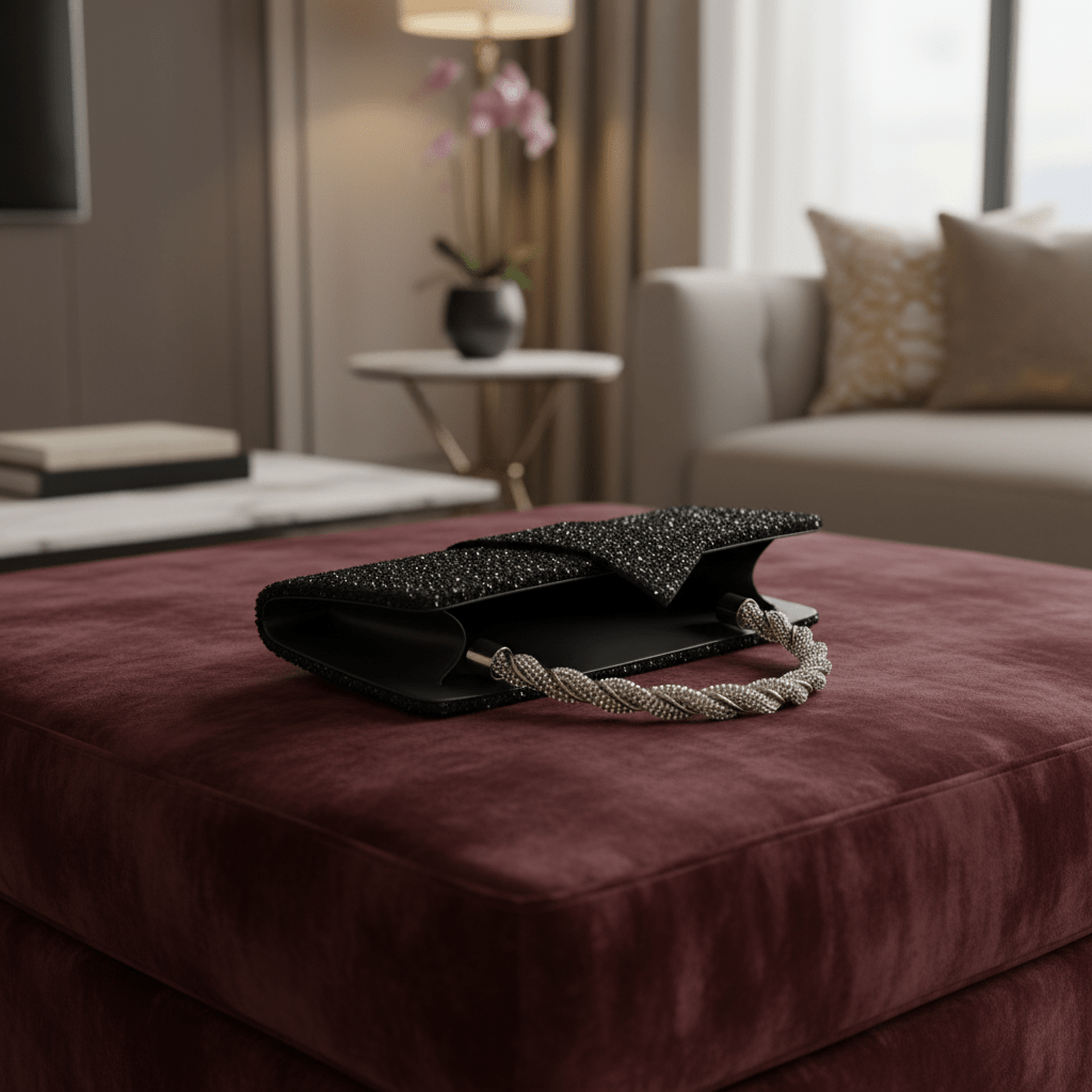 Elegantna Crna Svjetlucava Klatch Torbica – Ženske torbe – Crna – slika 5