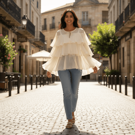 Elegantna Krem Bluza s Volanima - Univerzalna Veličina – Ženska odjeća – Univerzalna Krem – slika 1