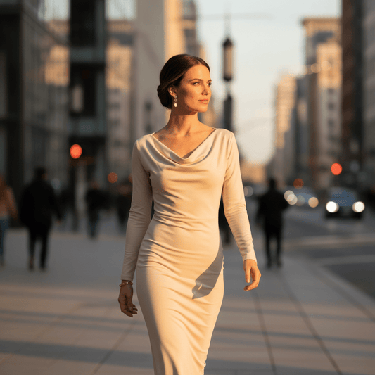 Elegantna Krem Midi Haljina – Haljina – Univerzalna Krem – slika 1