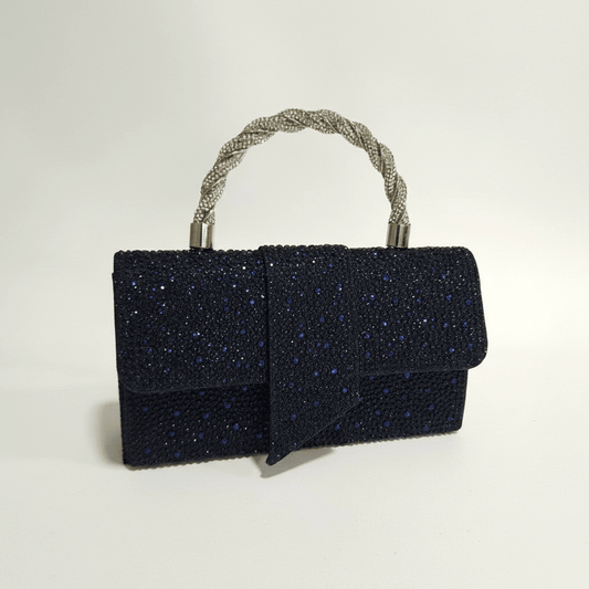 Elegantna Pjenušava Tamno Plava Večernja Torbica s Kristalima – Ženske torbe – Tamno Plava – slika 1