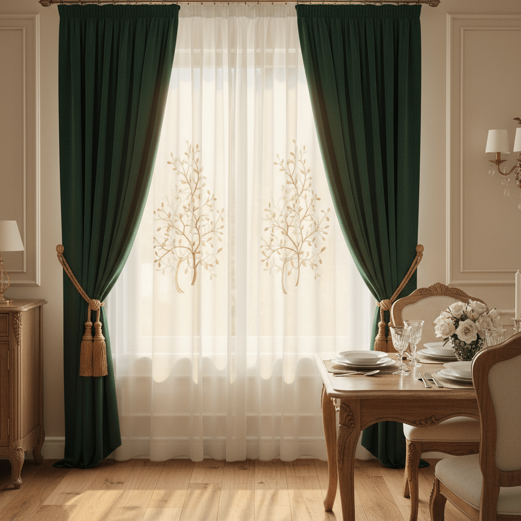 Elegantna Prozirna Zavjesa s Vezom Drveta 140x240 cm – Zavjese i paravani – 140 x 240 cm Bijela – slika 4