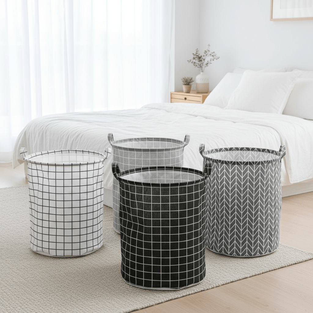 Elegantna Sklopiva Korpa za Veš – Organizacija doma – Siva ševron 40x40x50 cm – slika 5