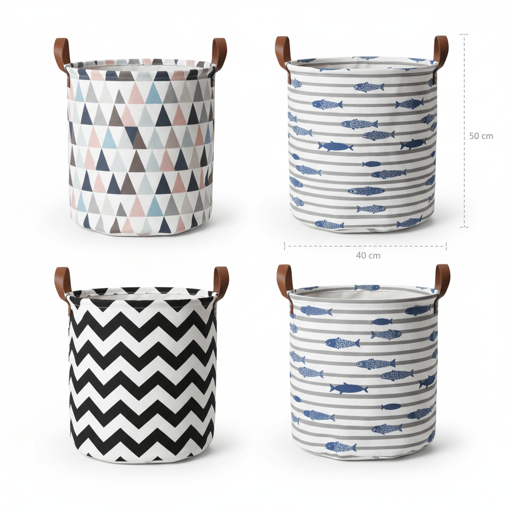 Elegantna Sklopiva Korpa za Veš - 40x50 cm – Organizacija doma – Geometrijski trokuti – slika 1