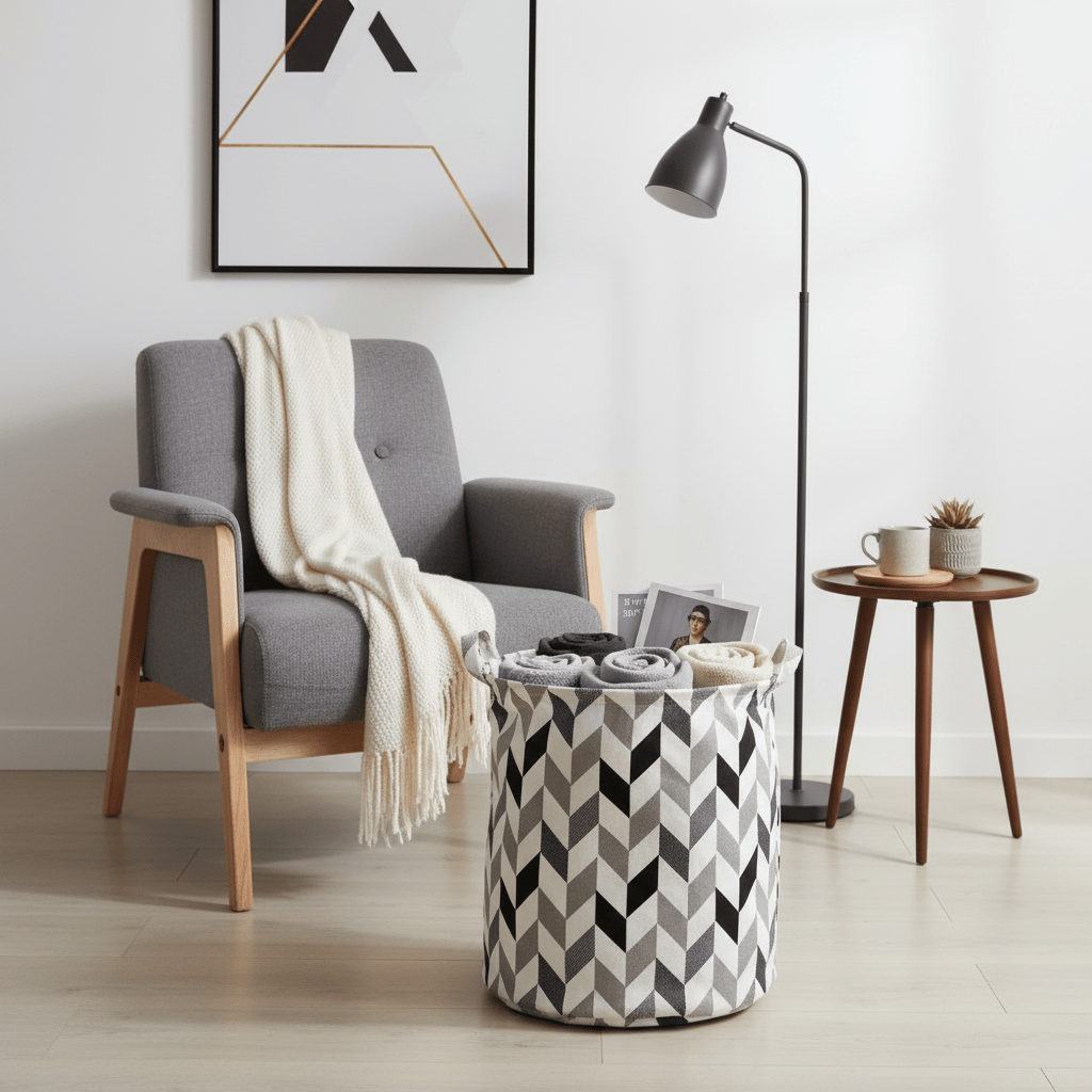 Elegantna Sklopiva Korpa za Veš - 40x50 cm – Organizacija doma – Geometrijski trokuti – slika 4