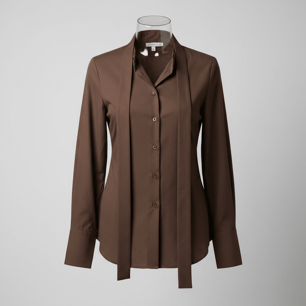 Elegantna Smeđa Košulja na Vezanje s Mašnom – Ženske košulje i bluze – S – slika 2