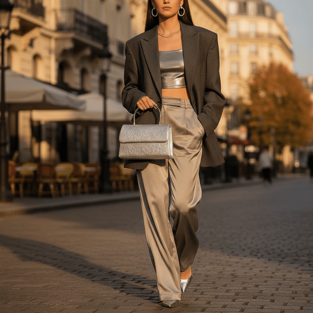 Elegantna Srebrna Clutch Torbica s Metalnom Ručkom – Modni Dodaci – Srebrna Univerzalna – slika 4