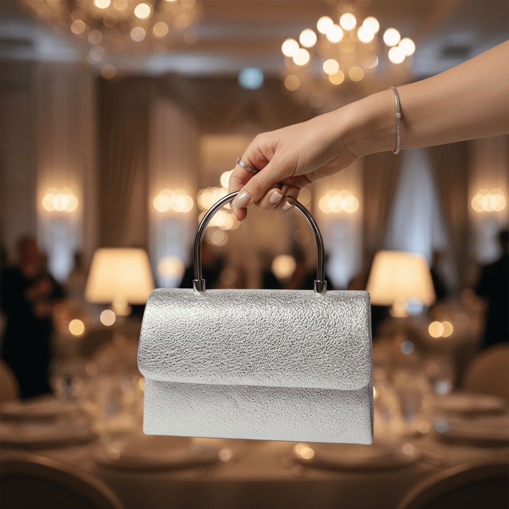 Elegantna Srebrna Clutch Torbica s Metalnom Ručkom – Modni Dodaci – Srebrna Univerzalna – slika 2