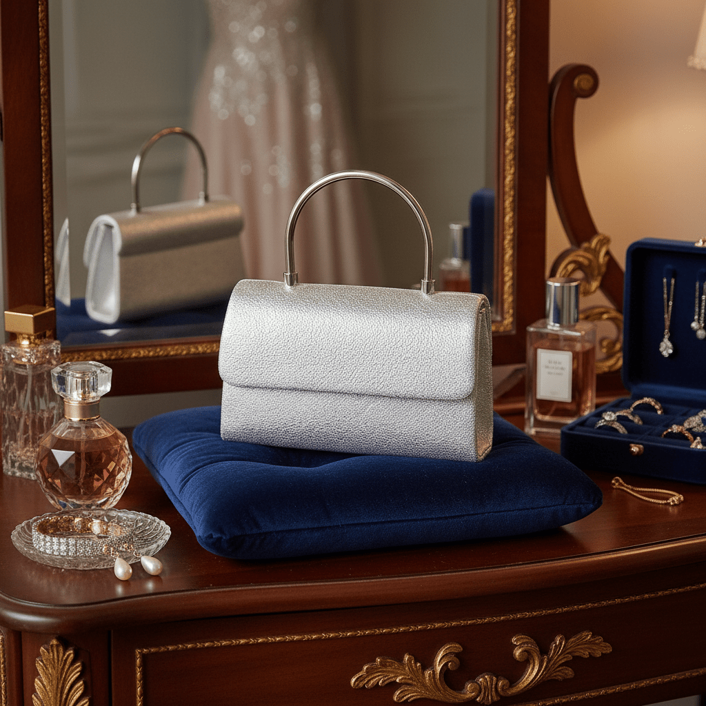 Elegantna Srebrna Clutch Torbica s Metalnom Ručkom – Modni Dodaci – Srebrna Univerzalna – slika 6