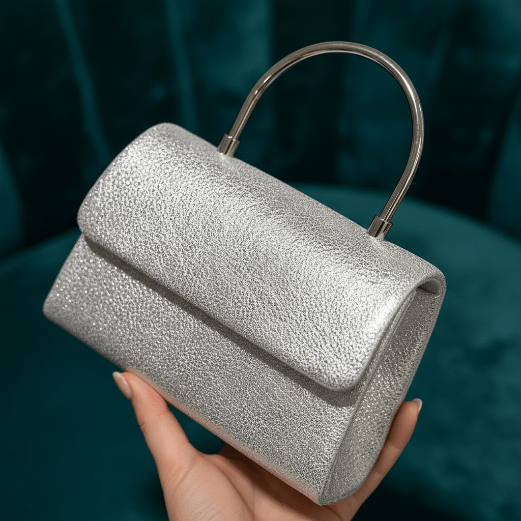 Elegantna Srebrna Clutch Torbica s Metalnom Ručkom – Modni Dodaci – Srebrna Univerzalna – slika 5