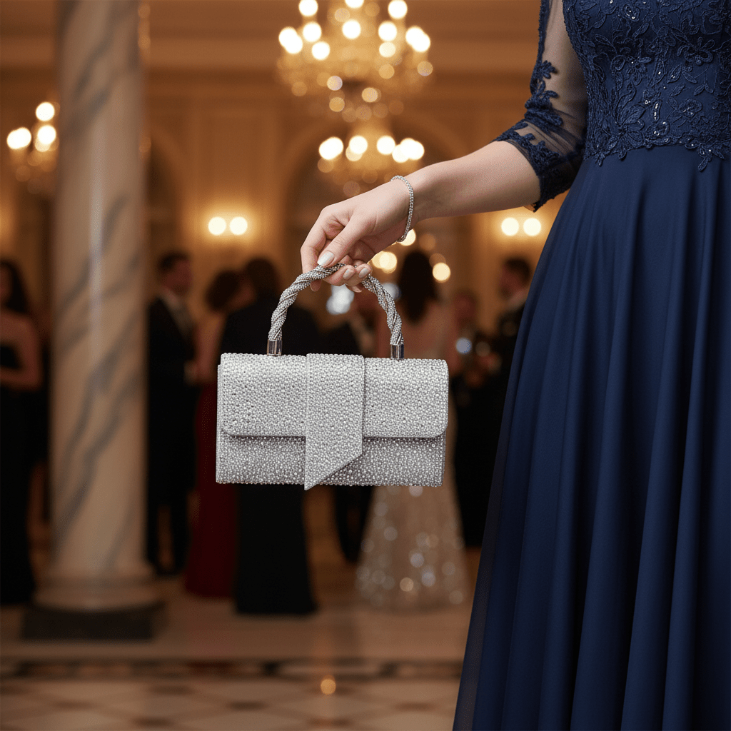 Elegantna Srebrna Pismo Torba sa Kristalima – Torbe – Srebrna Univerzalna – slika 2