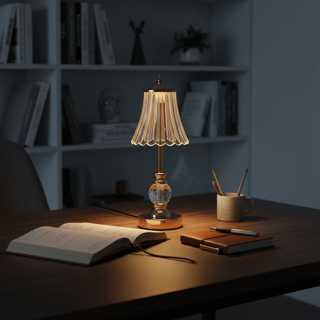 Elegantna Stolna Lampa s Kristalnim Detaljima – Rasvjeta – Zlatna/Prozirna – slika 4