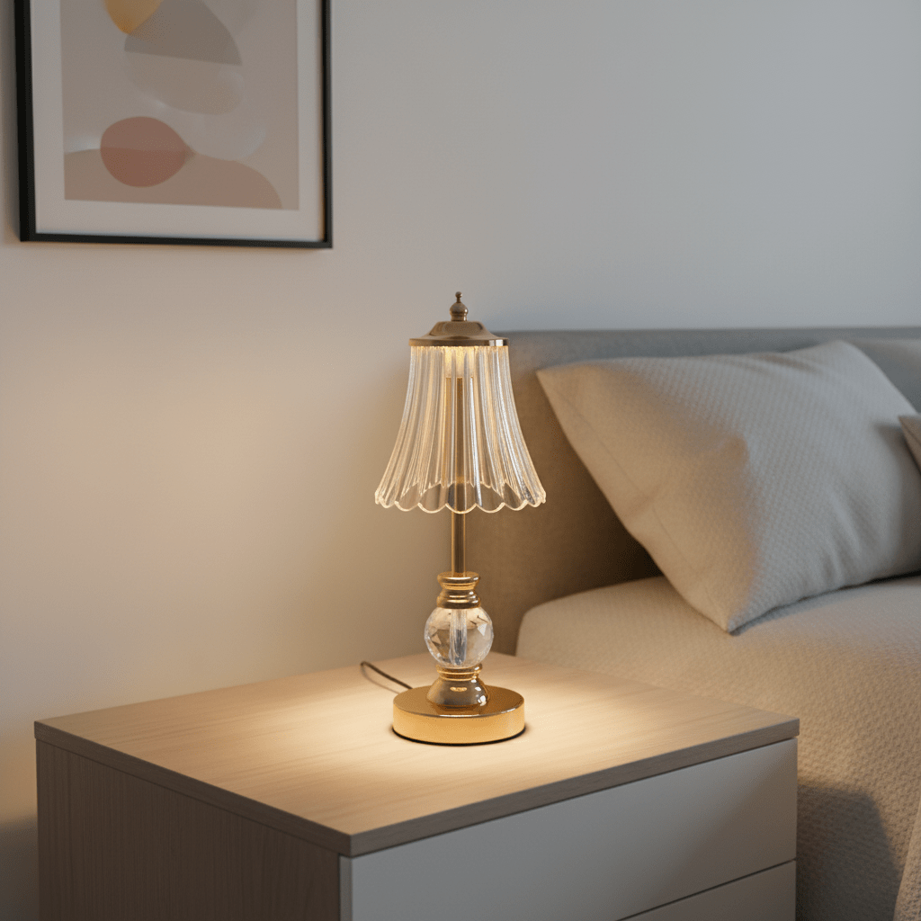 Elegantna Stolna Lampa s Kristalnim Detaljima – Rasvjeta – Zlatna/Prozirna – slika 2