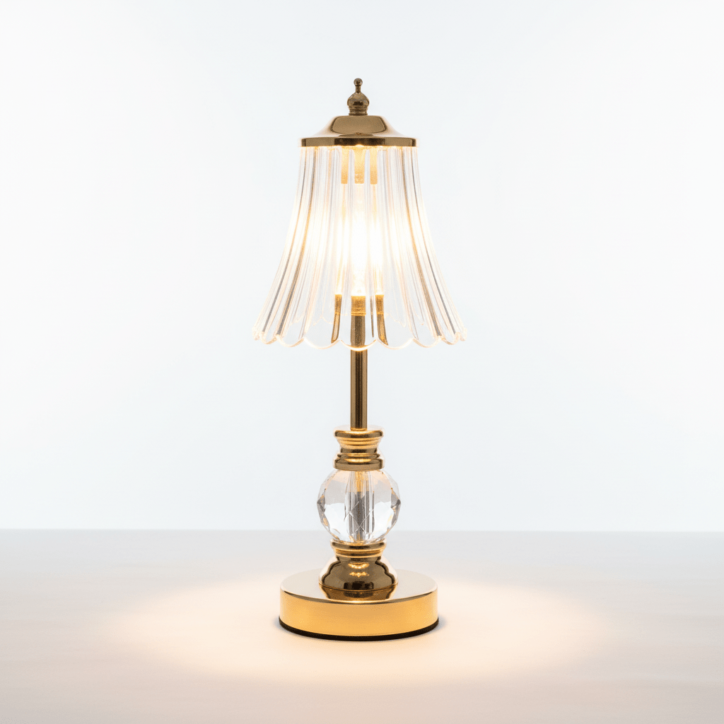 Elegantna Stolna Lampa s Kristalnim Detaljima – Rasvjeta – Zlatna/Prozirna – slika 1