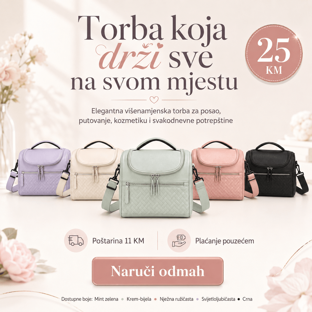 Elegantna Višenamjenska Torba 014 – Praktična Torba za Posao, Putovanje, Kozmetiku i Svakodnevne Potrepštine – Torbe i ruksaci – Mint zelena – slika 2