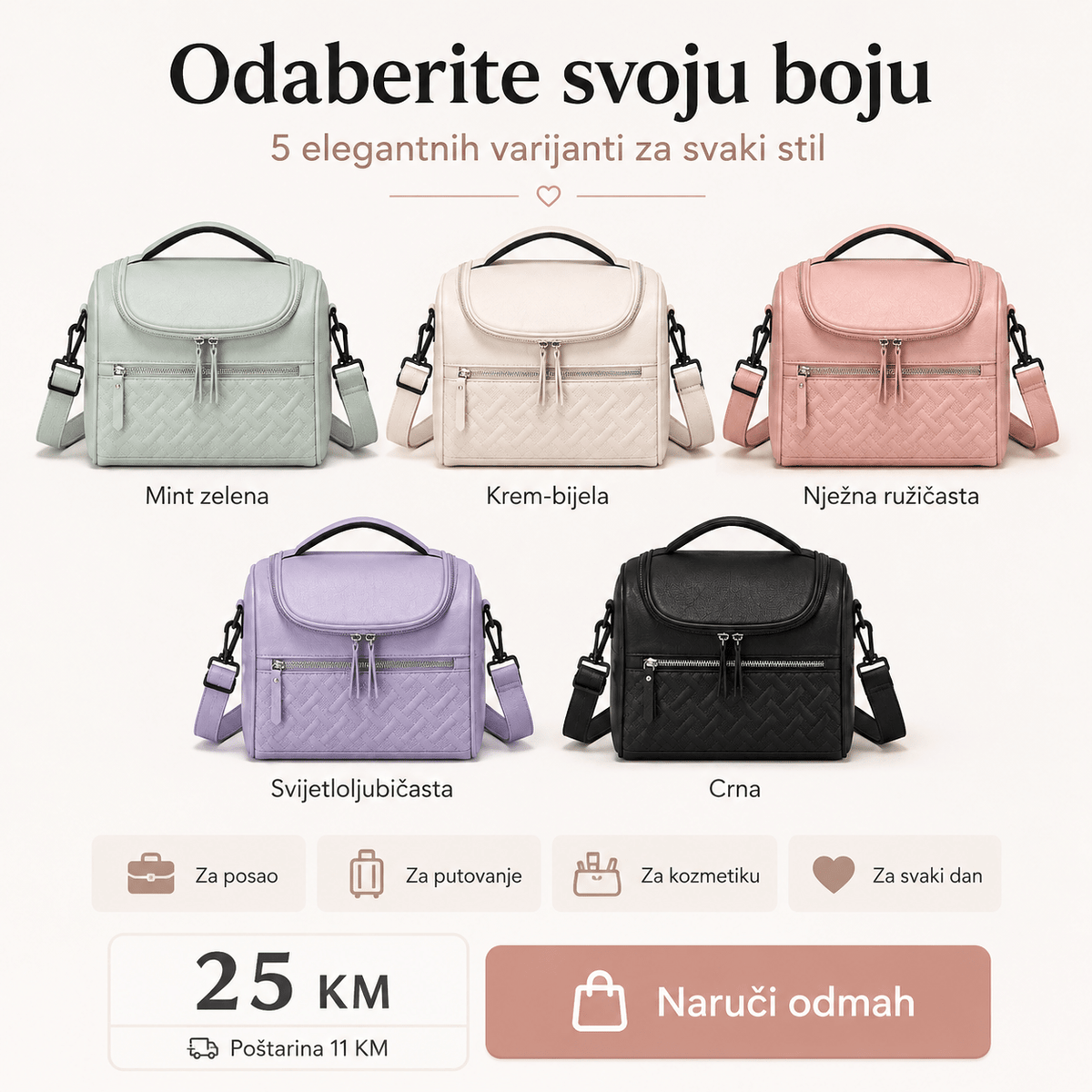 Elegantna Višenamjenska Torba 014 – Praktična Torba za Posao, Putovanje, Kozmetiku i Svakodnevne Potrepštine – Torbe i ruksaci – Mint zelena – slika 4