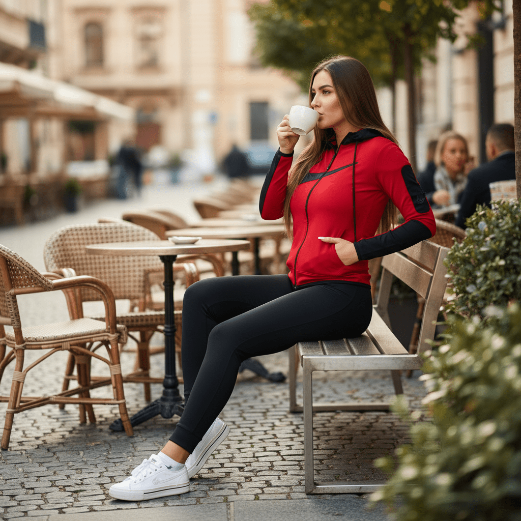 Elegantna Ženska Trenerka Komplet - Crveno/Crna – Ženska odjeća – M – slika 4
